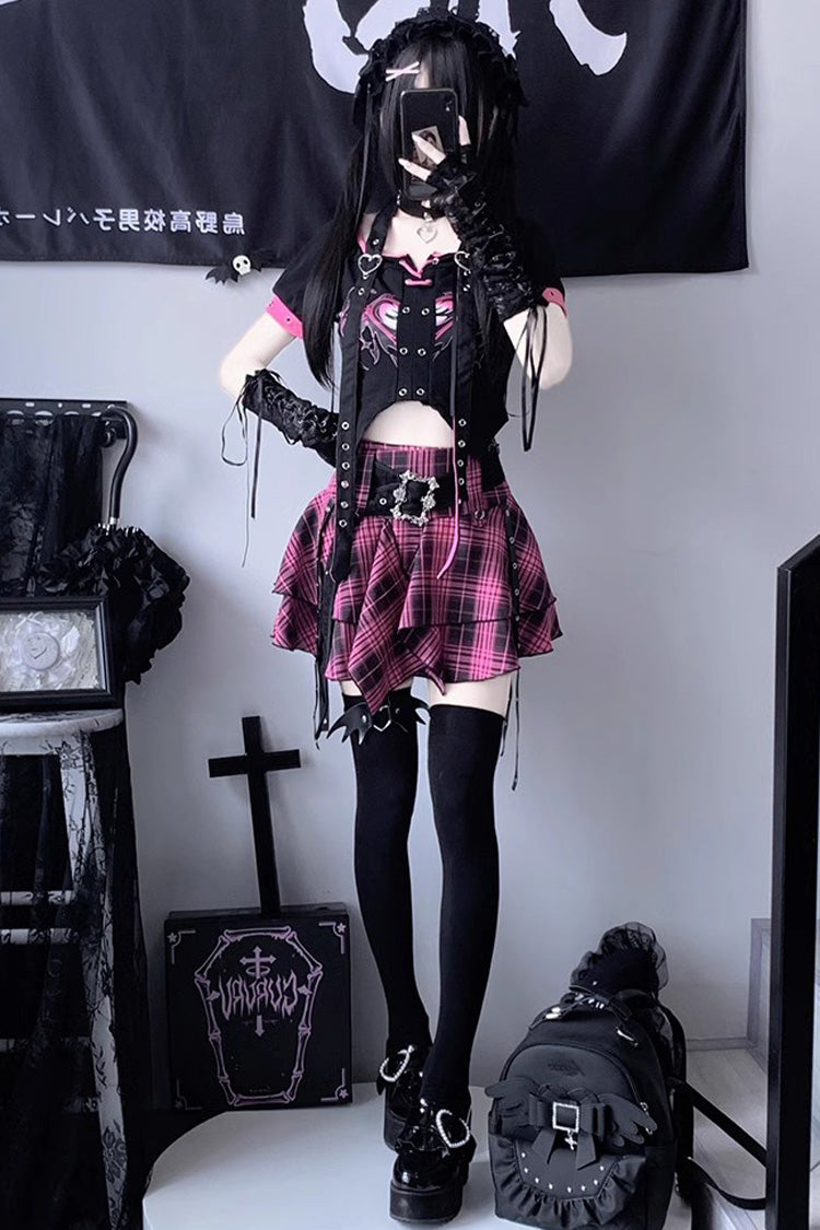 Purple Irregular Punk Print Handsome Cool Skirt