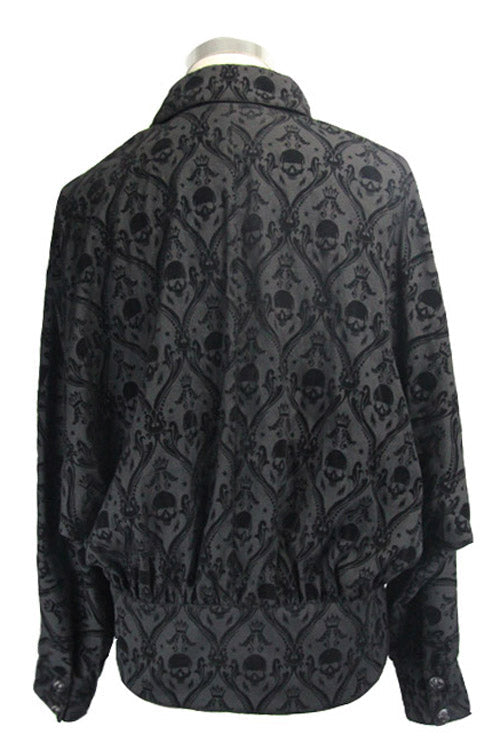 Skull Graphic Gothic Blouse for Men with Lace-Up Neckline