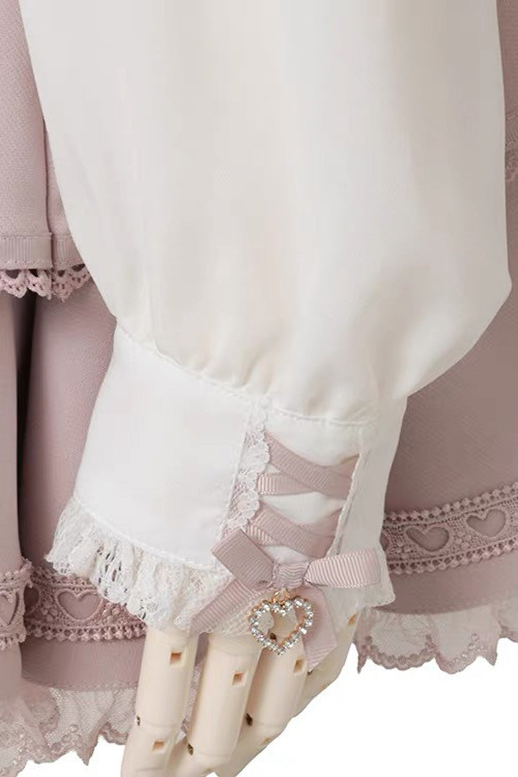 Lapel Off-Shoulder Bow Blouse - Spliced Lace