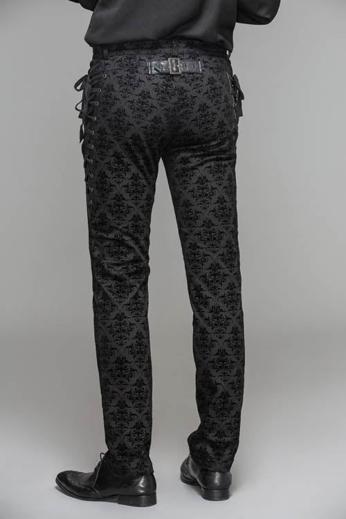 Flocking Patterned Gothic Trousers for Men's Parties