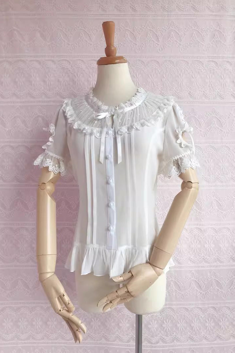 Sweet Lolita Chiffon Blouse - Puff Sleeve, Lace Trim, 2 Colors