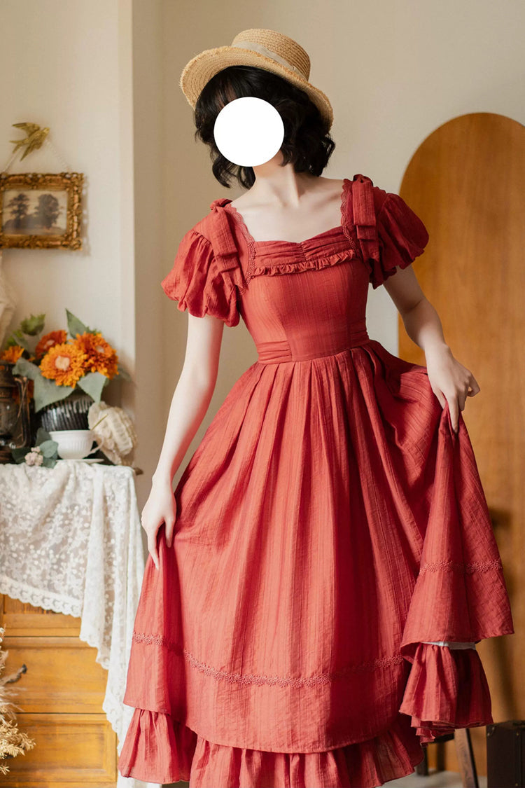 Square Collar Ruffled Bow Dress - Forest Gallery