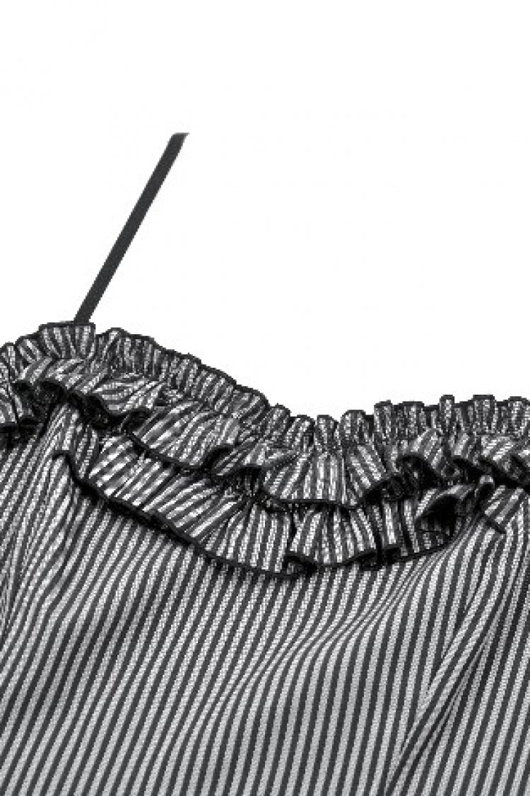 Ruffled Pinstripe Sleeveless Mini Slip Dress - Gothic