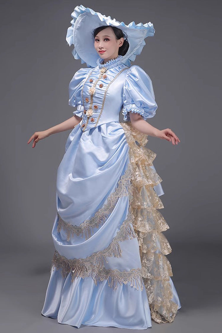 Victorian Princess Gown with Layered Ruffles, European Elegance