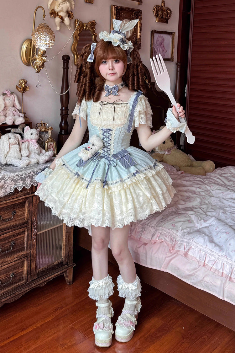 Goodnight Alice Sleeveless Ruffled Bow Lace-Up Sweet Lolita Jumper Dress Three Colors