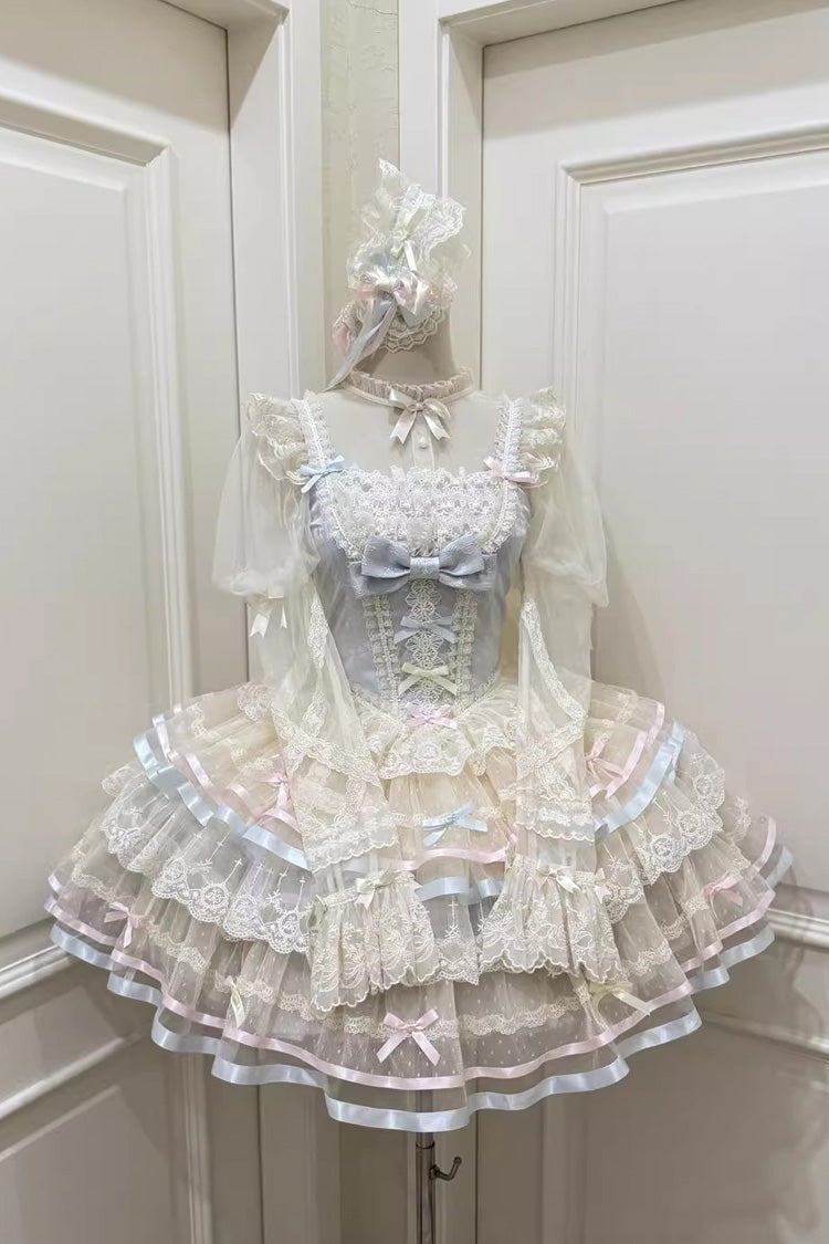 Blue Butterfly Heart Ballet Triple-Layered Ruffle Bowknot Lace Sweet Ballet Lolita Jsk Dress