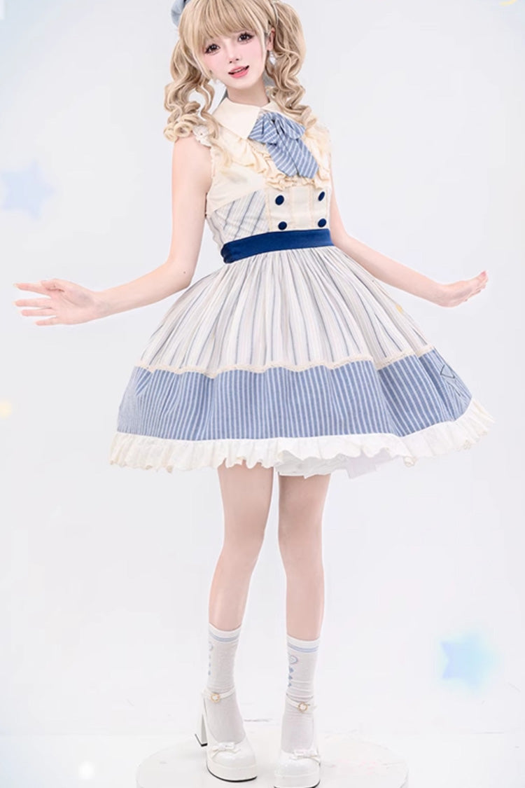Blue Ivory Star Printed Sleeveless Sweet Lolita Dress - Navy Style