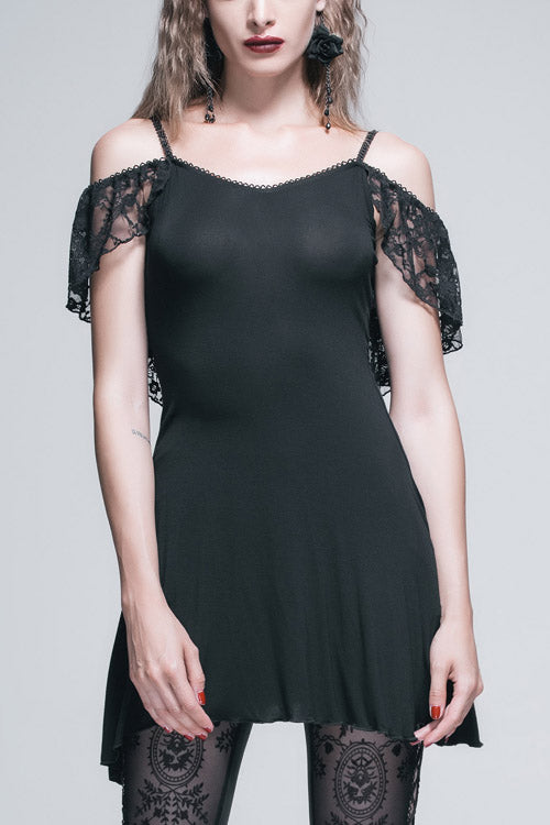 Long Gothic Tee with Rose Lace and Tassel Back