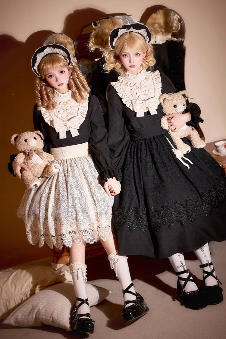 Black Long Sleeve Bow Lace Vintage Dress - Twilight Choir