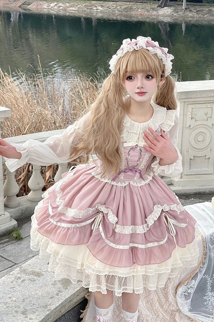 Pink Dancing Light Ruffle Embroidered Lace Lolita Dress