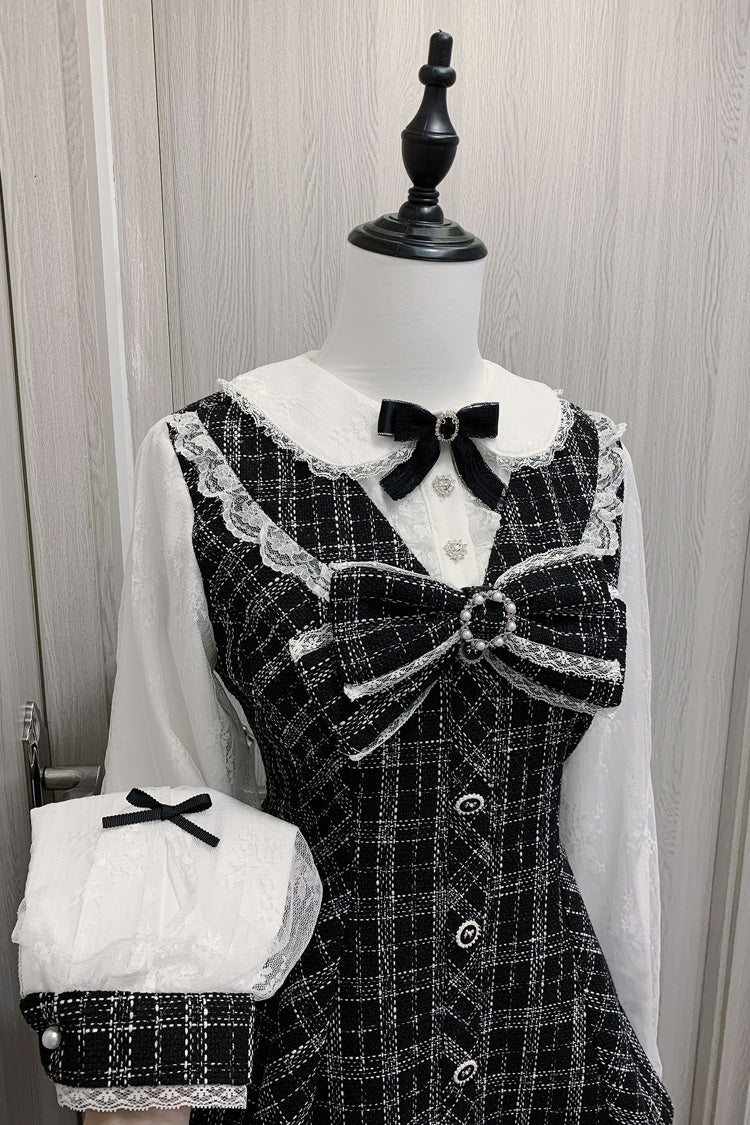 Black/White [Love Sonata] Long Sleeve Ruffle Bowknot Lace Jirai Kei Japanese Gown Set