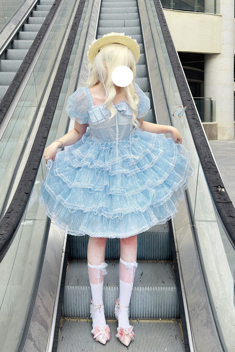 Azure Plus-Size Sweet Hanayome Dress with Layered Ruffles