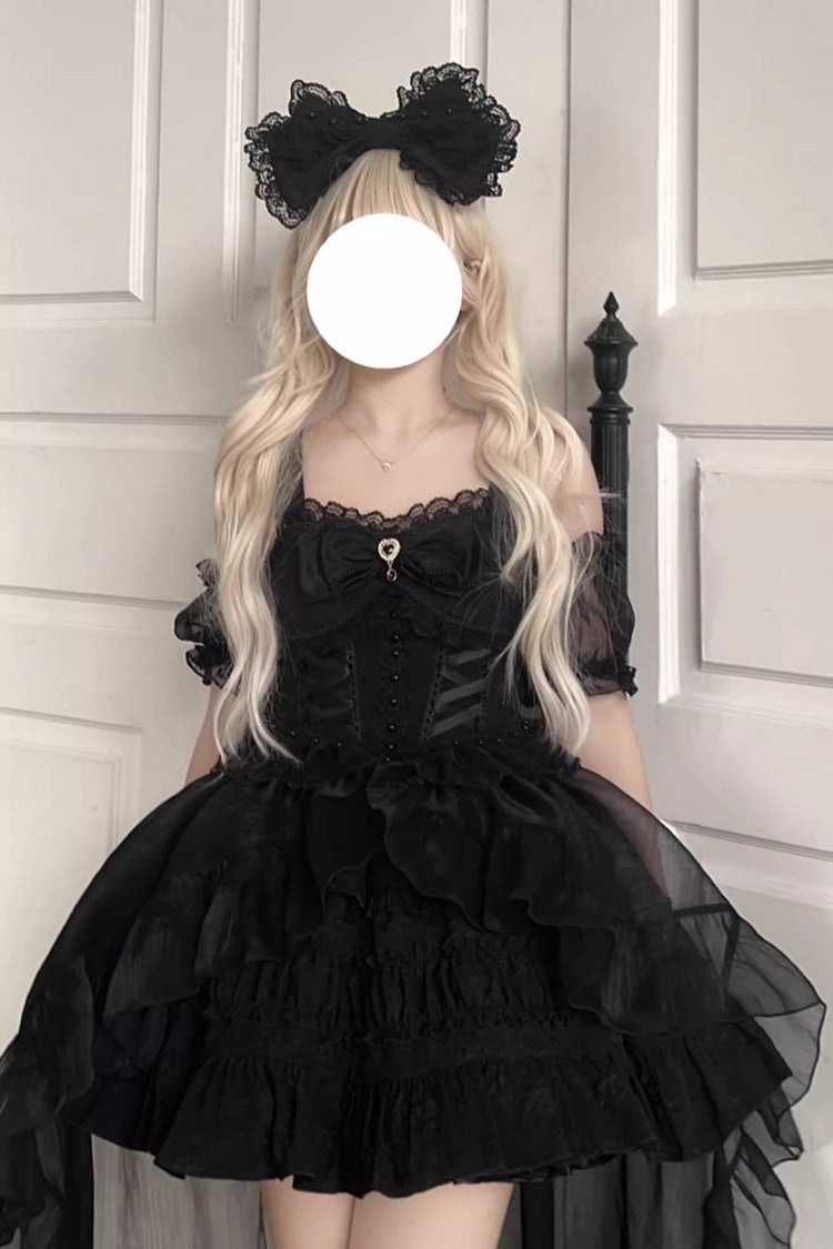 Black Sleeveless Bowknot Multi-Layer Ruffle Gothic Lolita Jsk Dress