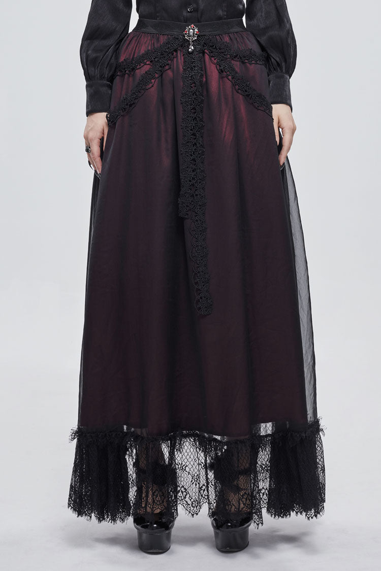 Crimson & Noir Butterfly Pendant Chiffon Gothic Skirt