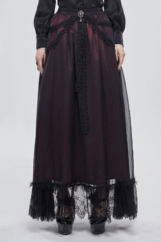 Crimson & Noir Butterfly Pendant Chiffon Gothic Skirt