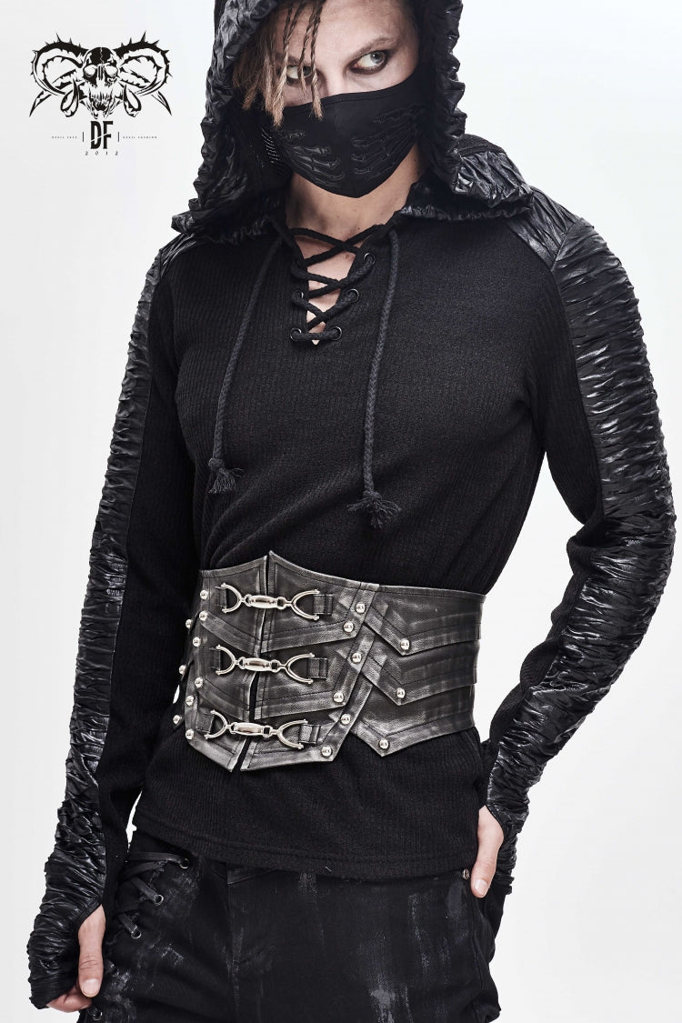 Men's Punk Faux Leather Belt with Lace-Up Detail