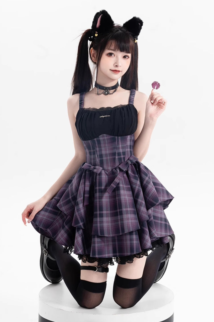 Violet Magic Cat Double Stripe Printed Bow Lolita Jumper