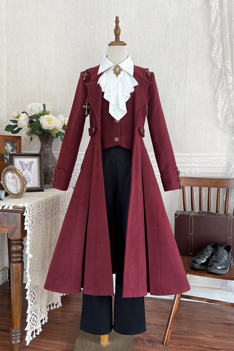 Dracula-Themed Dark Red Gothic Prince Coat with Long Sleeves