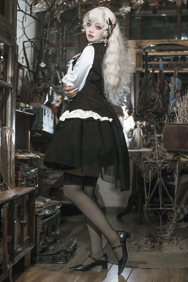 Black/White The Duke of Blood Multi-Layered Ruffled Bow Gothic Lolita Vest Skirt Set