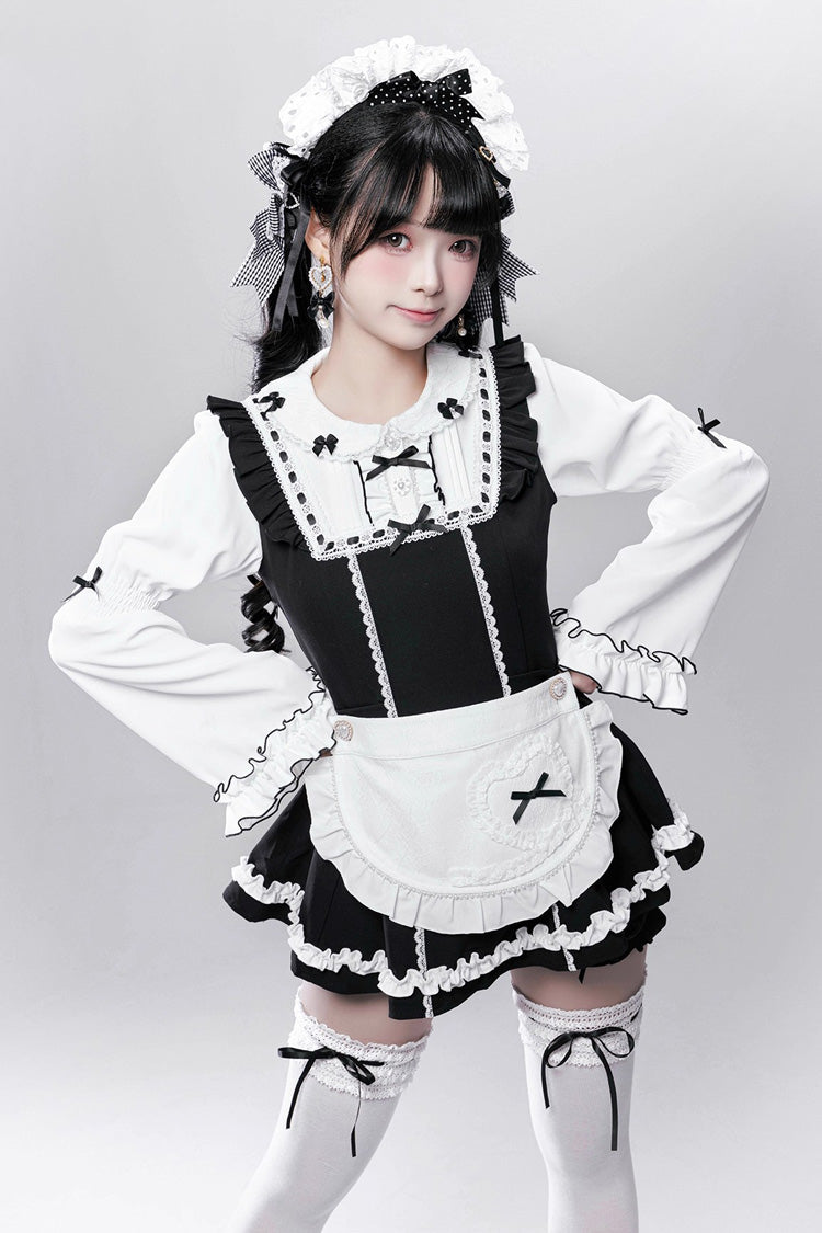 Maid-Style Jirai Kei Dress with Detachable Apron and Ruffle Bow
