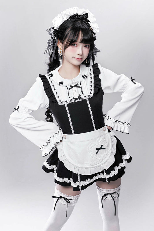 Maid-Style Jirai Kei Dress with Detachable Apron and Ruffle Bow