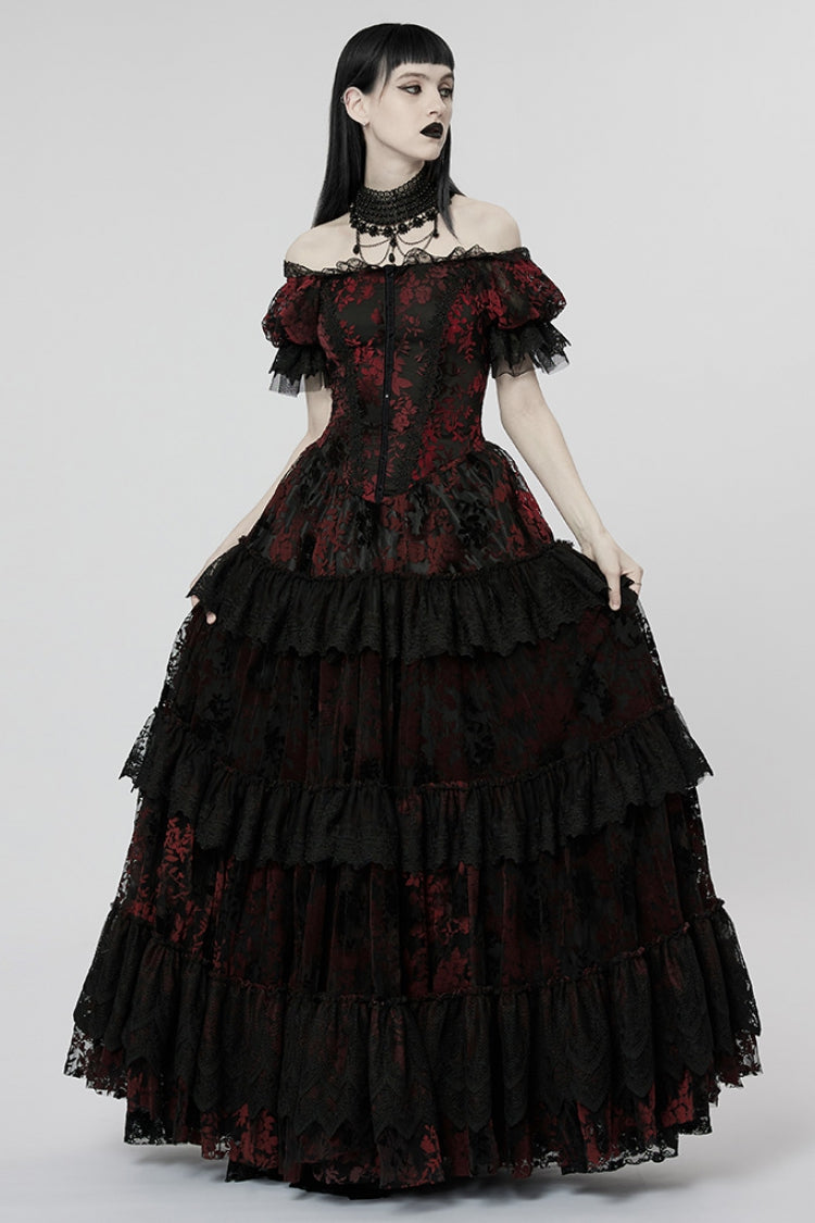 Gothic Dress with Puff Sleeves and Ruffle Lace