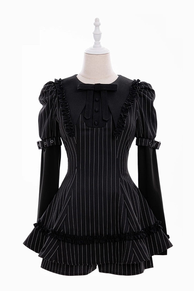 Black Striped Ruffled Bow Jirai Witch Outfit