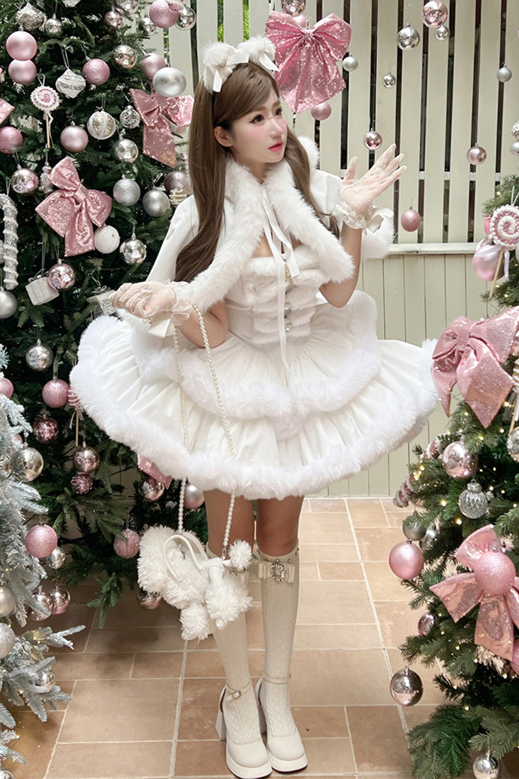 Ivory Double-Layered Bow Princess Strapless Dress