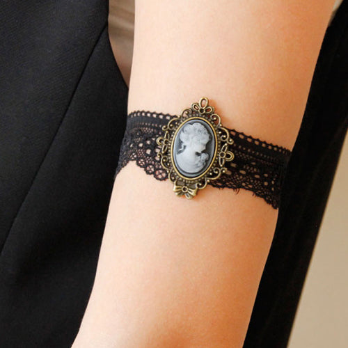 Gothic Lolita Victorian Beauty Elastic Headband Black Lace Armband Bracelet