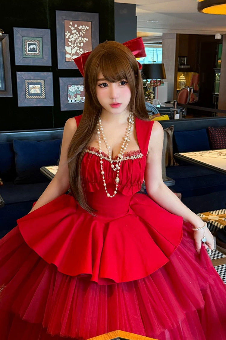 Square Collar Ballet Lolita Dress - Romantic Rose
