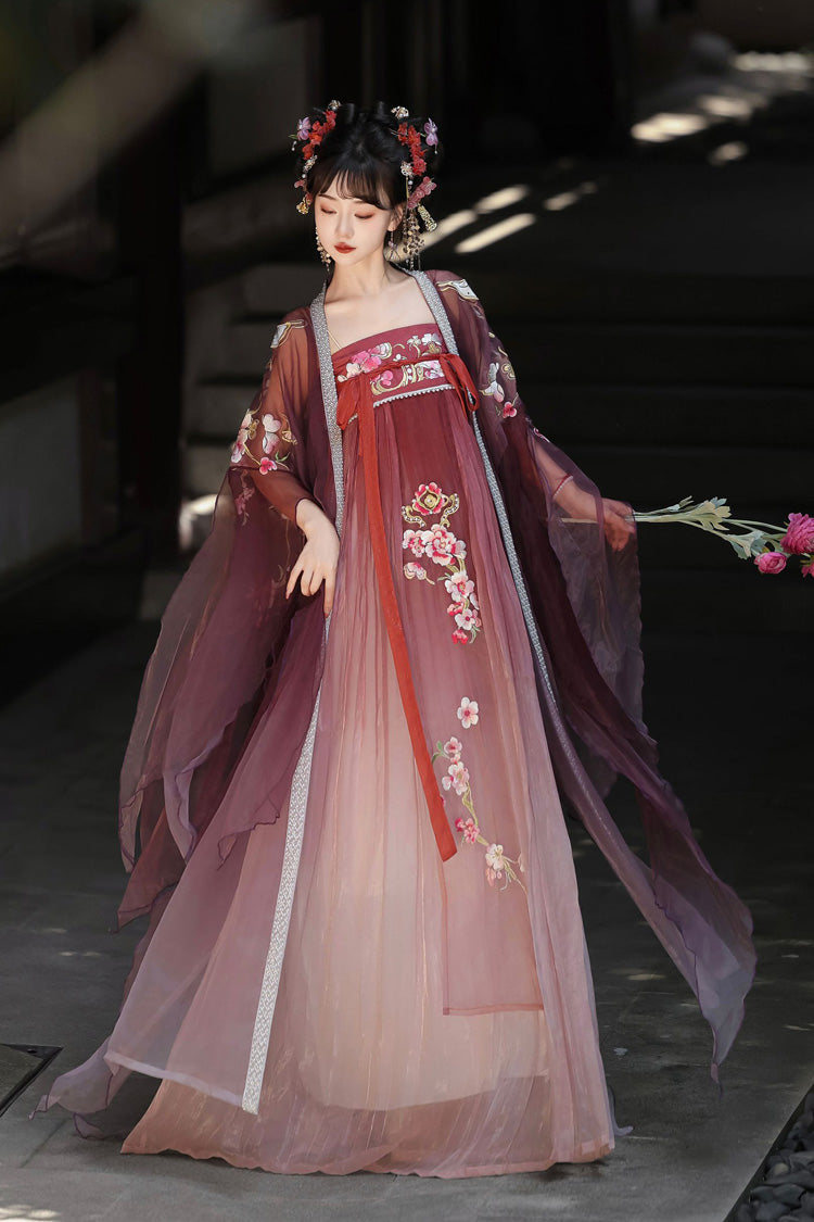 Scarlet Embroidered Tang-style Hezi Hanfu Full Set