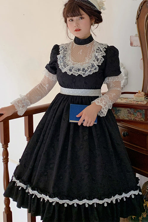 Plus Size Sweet Lolita OP Dress - Lace Long Sleeve