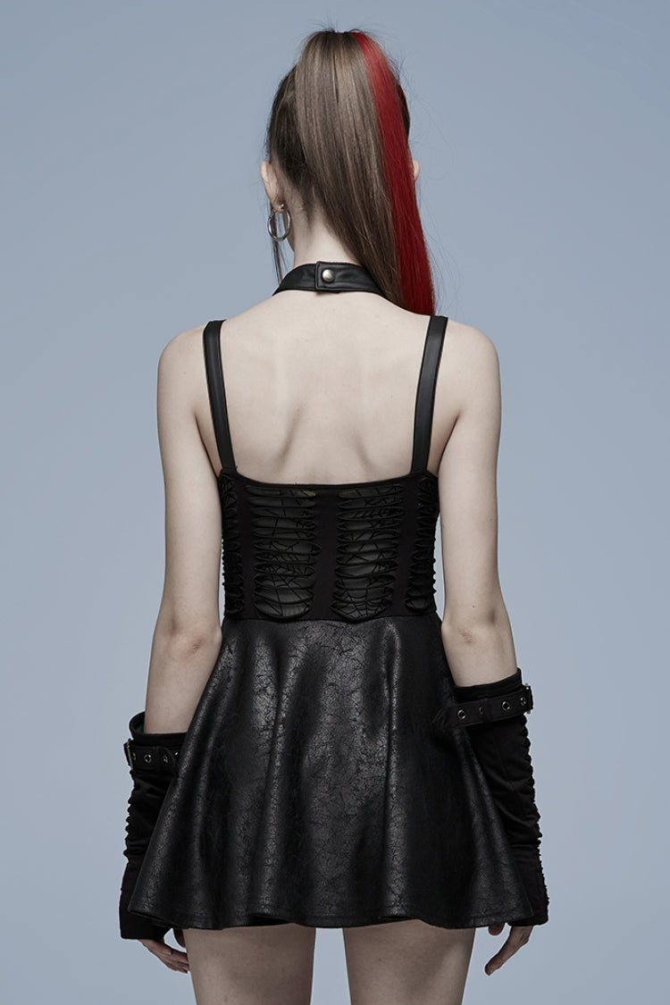 Sleeveless Spider Web Stitching Ripped Gothic Dress