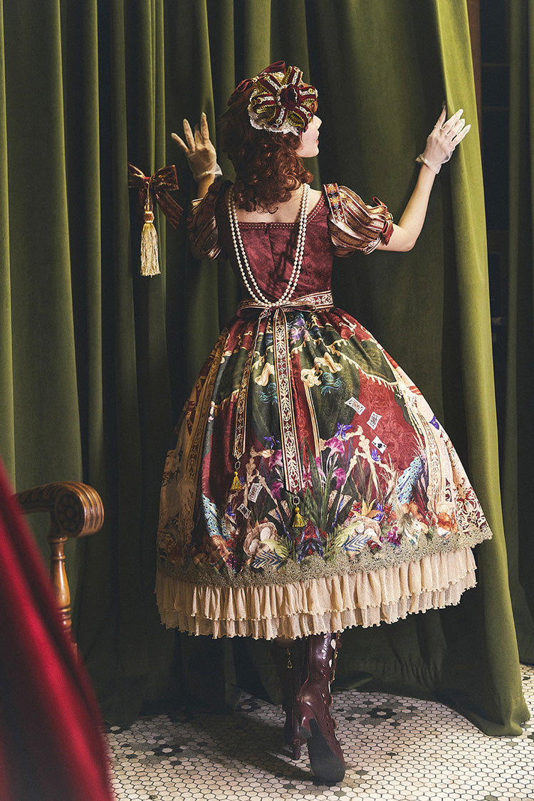 Red Kaleidoscope of Dreams Double-Layer Print Embroidery Bow Lace-Up Classic Vintage Gorgeous Lolita