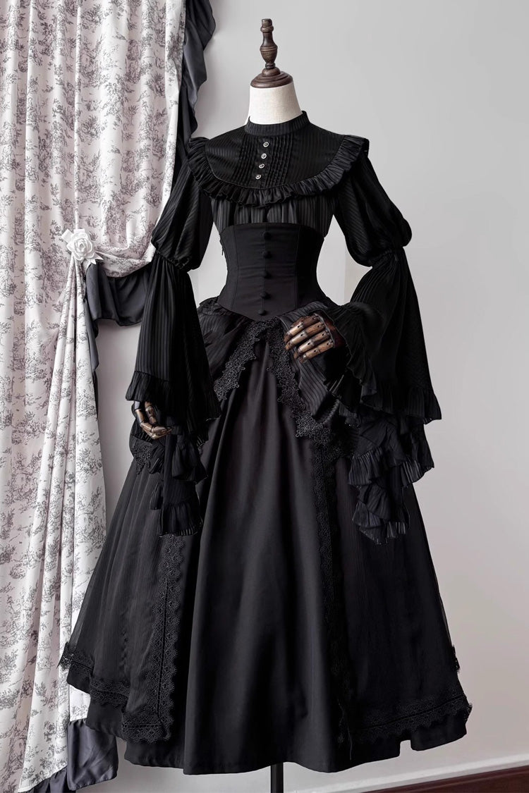 Black Sleepwalking Long Hime Sleeves Stitching Lace Plus Size Elegant Gothic Skirt Set
