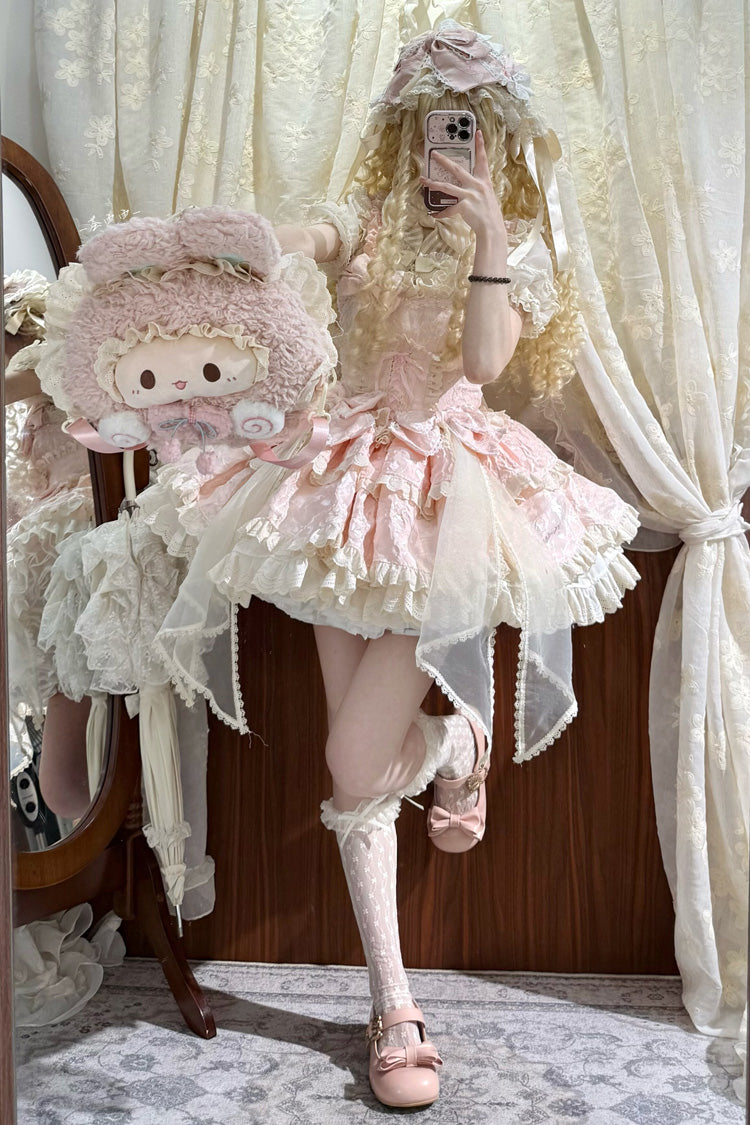 Pink Sleeveless Multi-Layer Ruffle Bow Princess Ballet Sweet JSK Dress