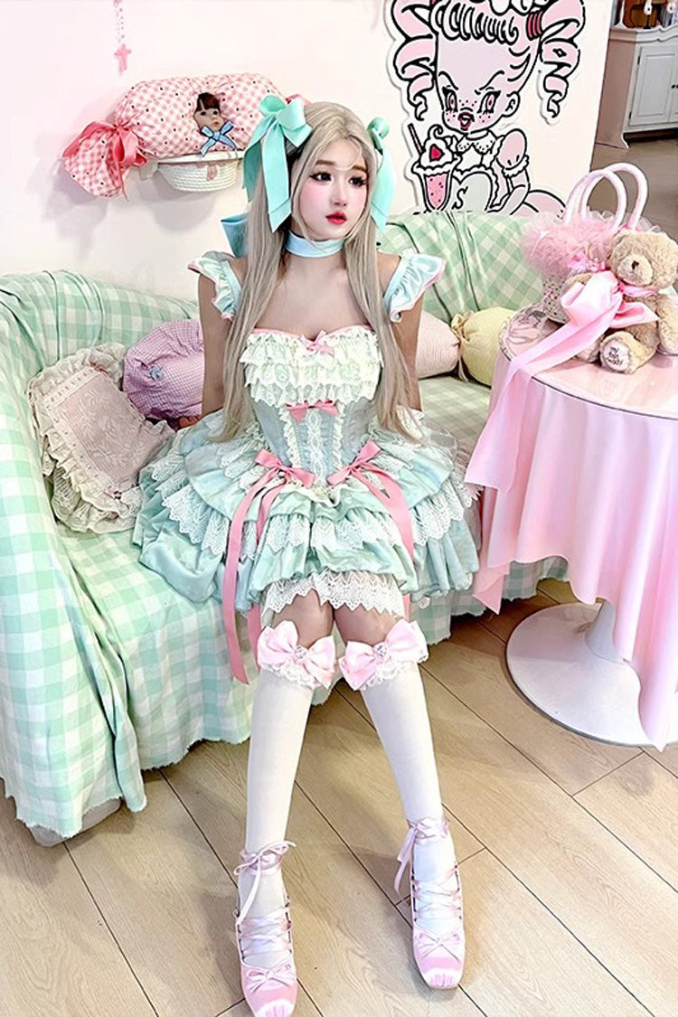 Green Multi-Layered Ruffled Bow Lace Sweet Ballet Lolita Dress