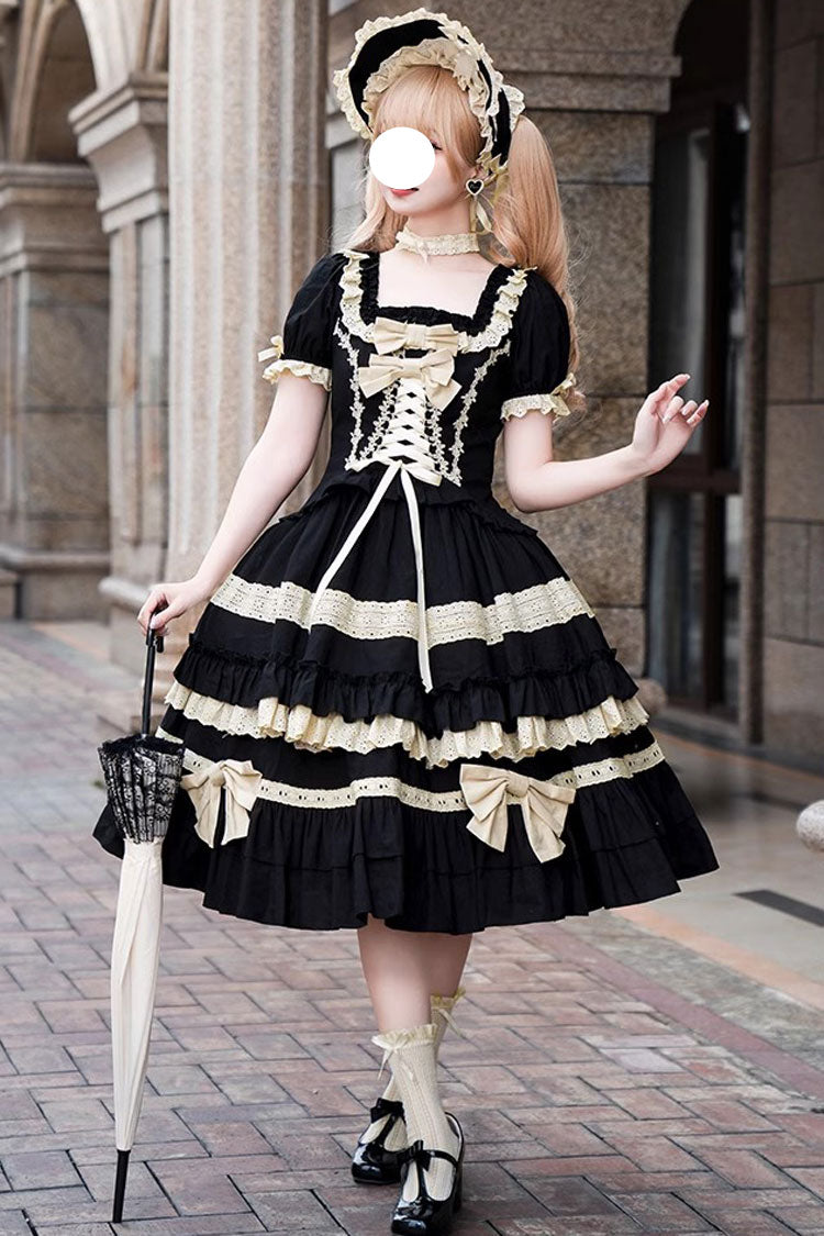 Sweet Lolita Dress with Multi-Layer Ruffles Bowknot Short Sleeves