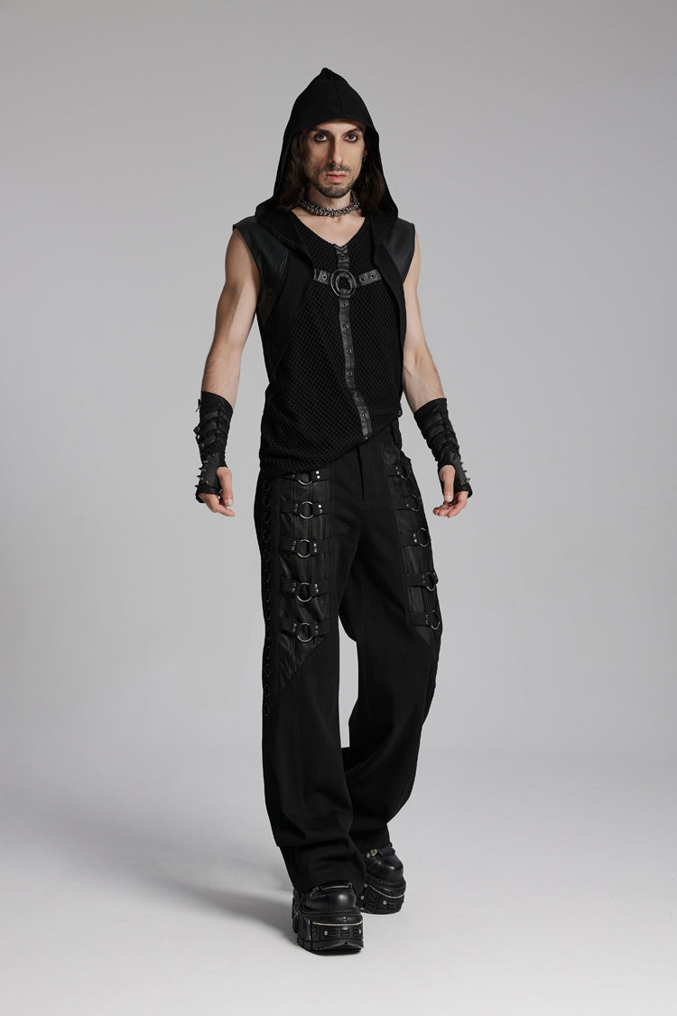 Hooded Eyelet Punk Sleeveless Vest with V-Neck