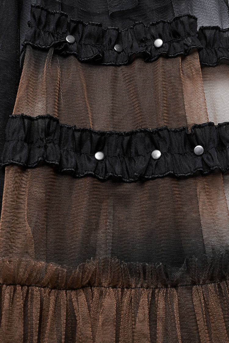 Steampunk Mesh Buckle Long Overskirt with Ruffles - Three Colors
