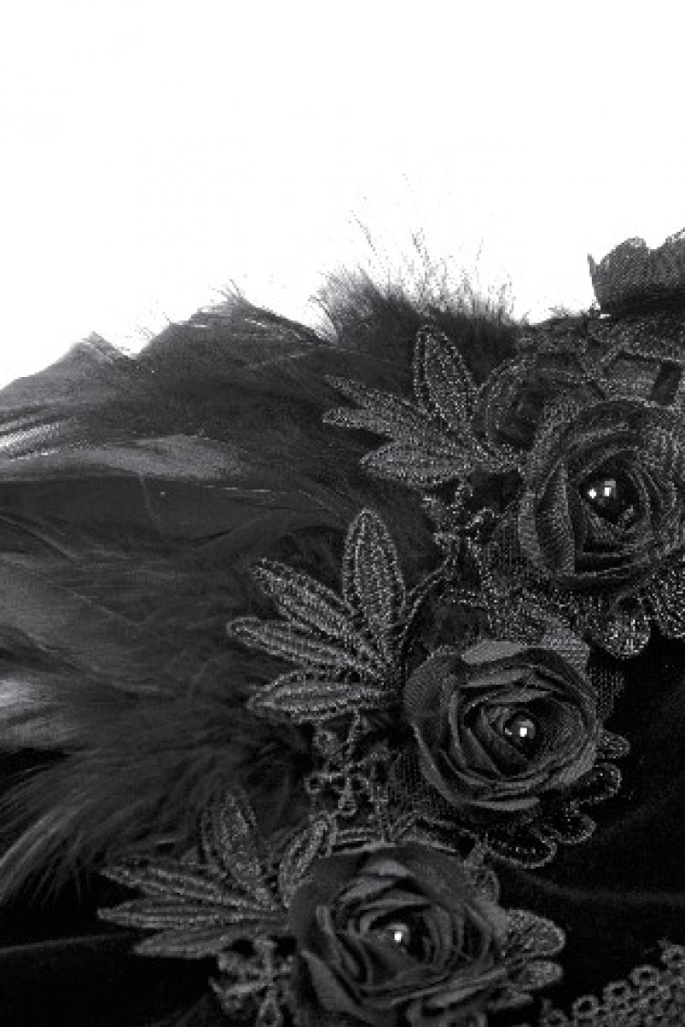 Spliced Velvet Long Flared Sleeve Floral Feather Gothic Cape for Women Lace