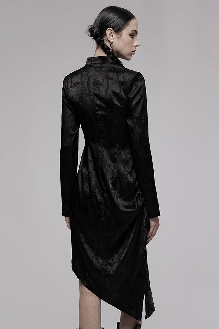 Jacquard Cotton Cheongsam Pointed Hem Drawstring Collar Long Sleeve Punk Dress