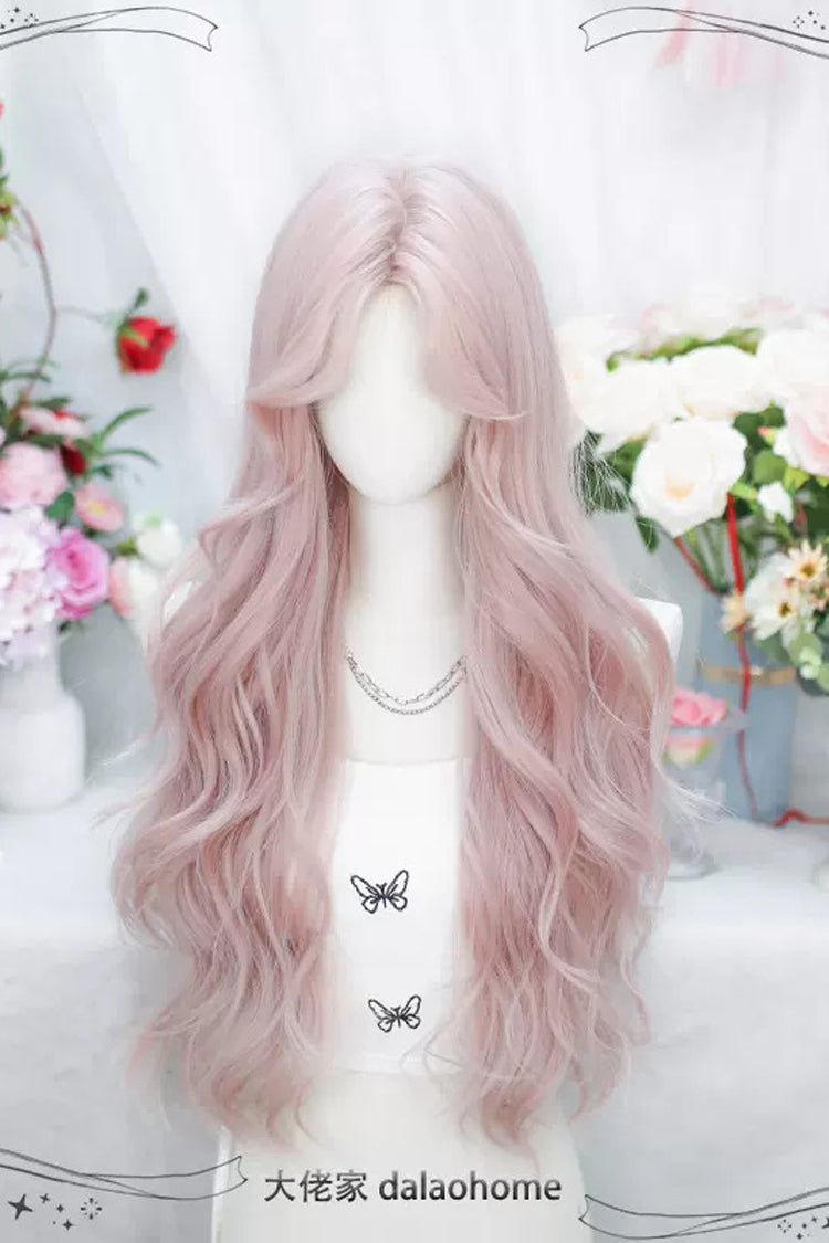 Blush Pink Center-Parted Curly Sweet Anime Wig