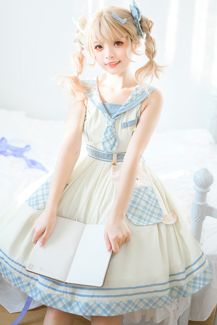 Navy White Cute Animal Printed Princess Sweet Lolita Jumper Dress