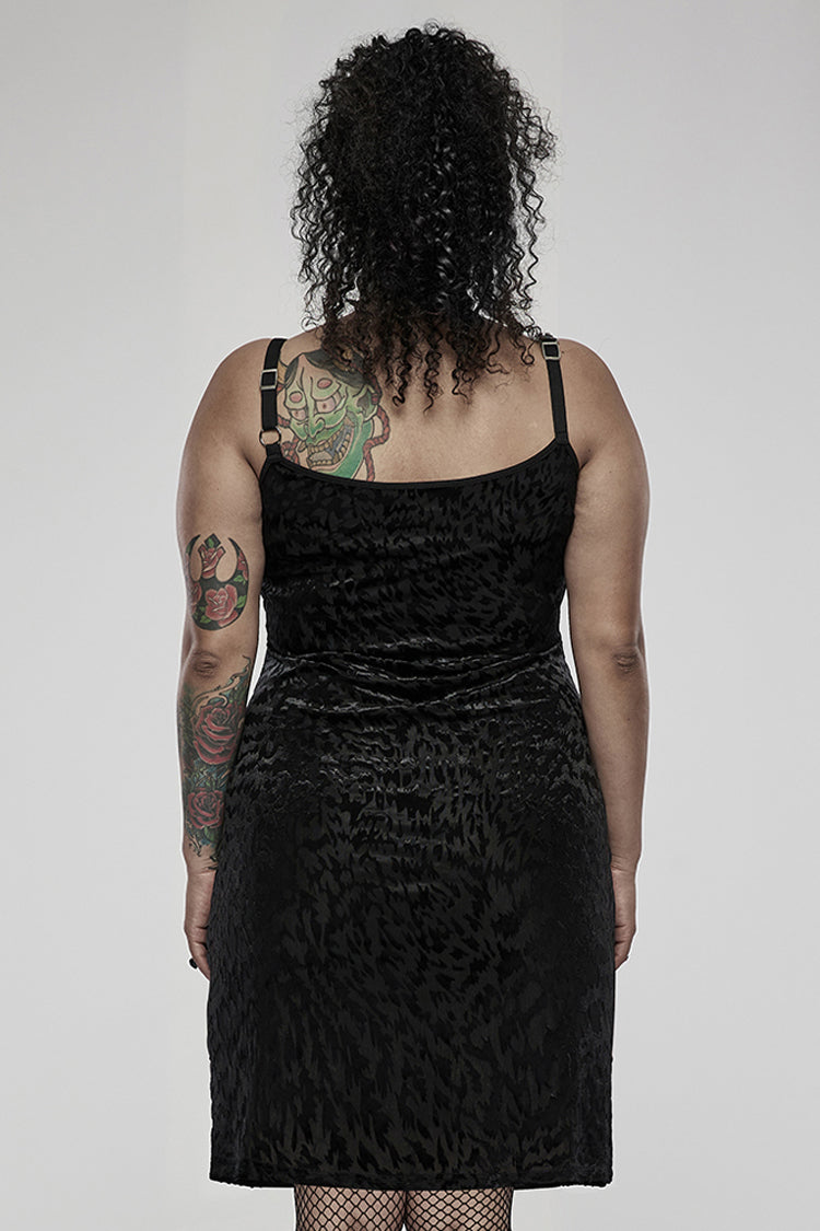 Bat Print Embroidered Adjustable Strap Plus Size Gothic Dress