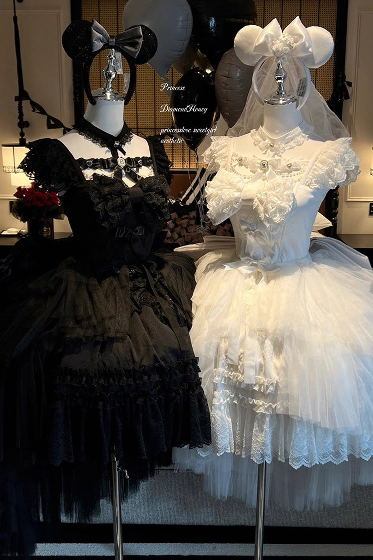 Ivory Halter Ruffle Bridal Bow Lace Gothic Dress