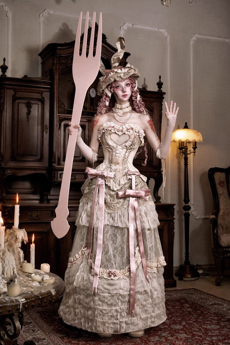 Light Brown Embroidered Classic Long Skirt with Bow - Cupid’s Poetry Box