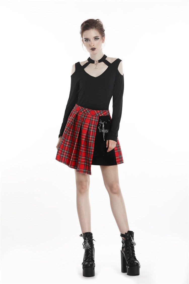 Crimson Plaid Pleated Punk Hem Skirt