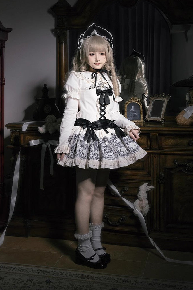 Gothic Doll Night Dress with Short Sleeves, Ruffles, and Bow