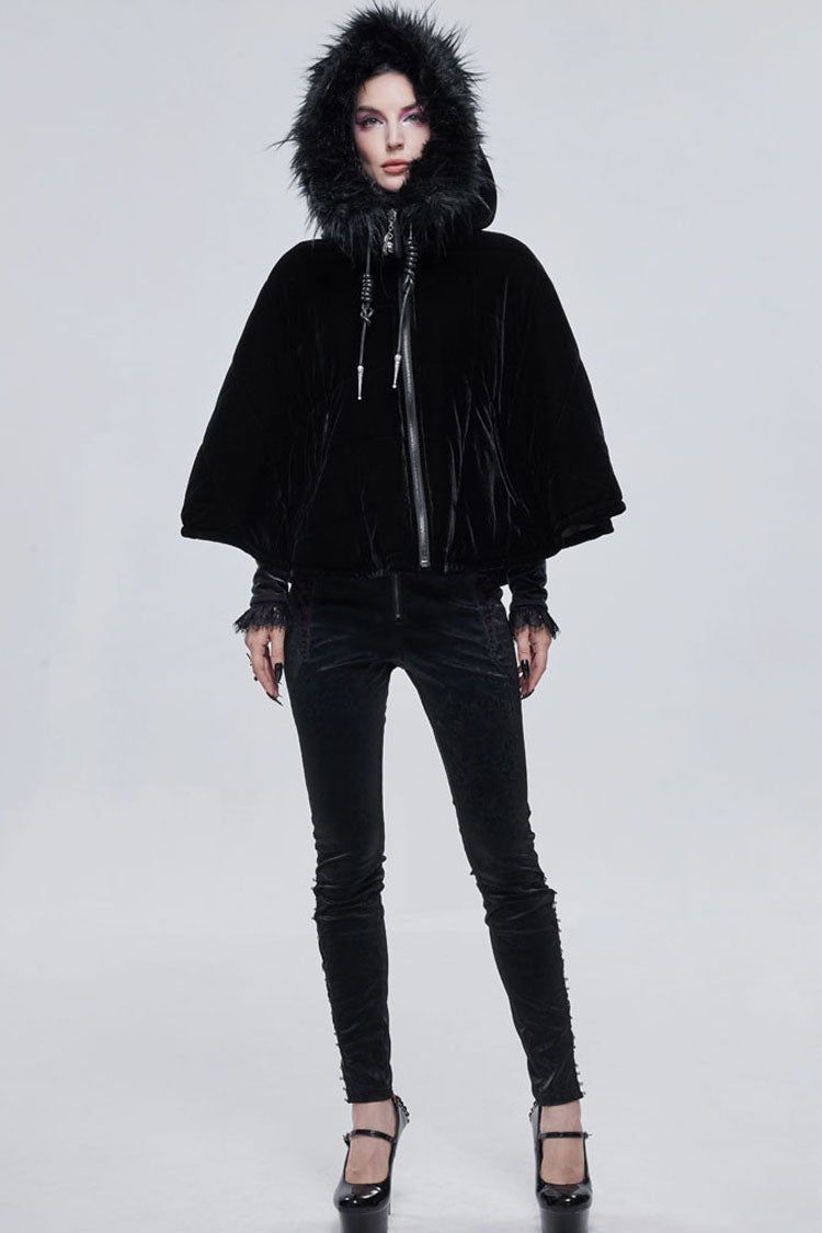 Gothic Velvet Shawl with Crescent Pendant, Zipper, Short Warm Cut